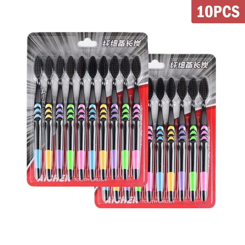 

10Pcs Toothbrush Ultra Soft Bamboo Charcoal Adult Clean Care Oral Care Tools