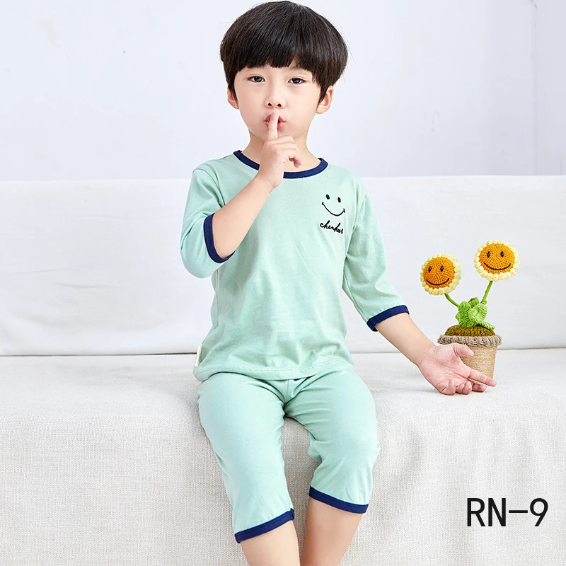 Летние хлопковые пижамы для детей 2020 детские с рукавом три четверти повседневный