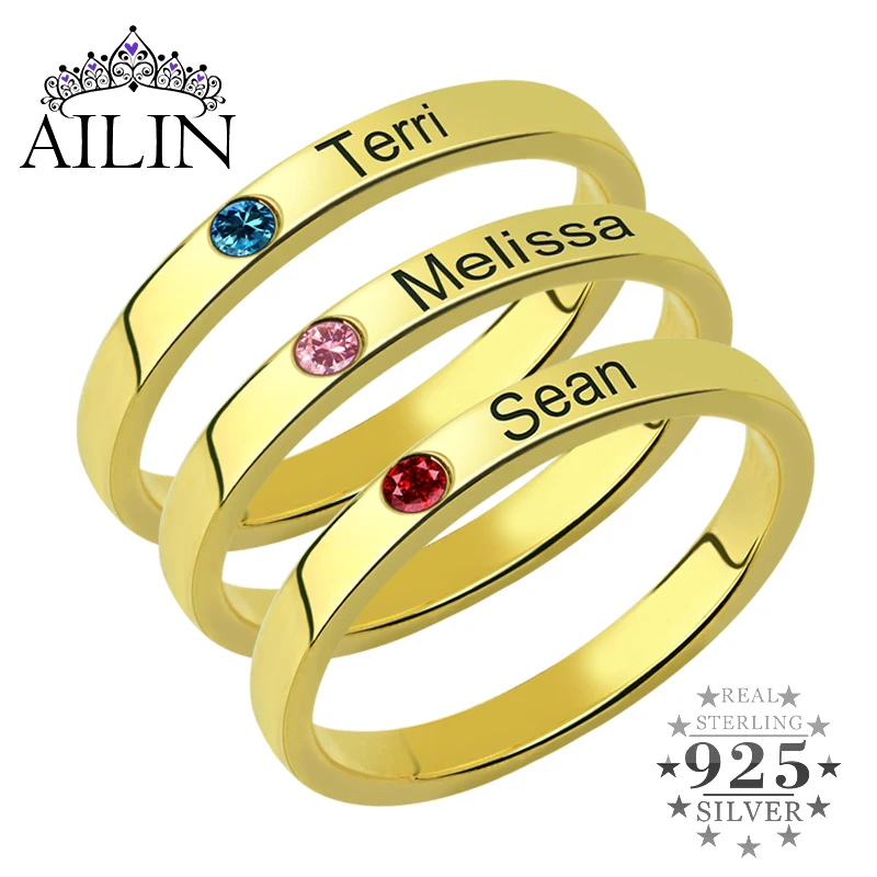 AILIN 3 шт./компл. 925 пробы Серебряное женское кольцо 18 К позолоченное с драгоценным