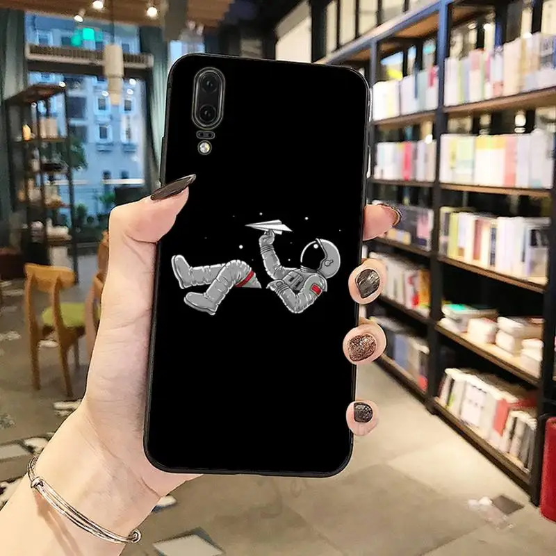 

Black With White Moon Stars Space Astronaut Phone Case For Huawei honor Mate P 10 20 30 40 Pro 10i 9 10 20 8 x Lite