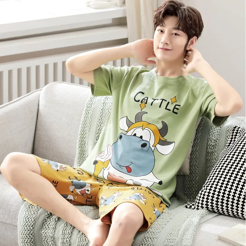 

2021 New Pajamas For Men Short Cotton Cartoons Sleepwear