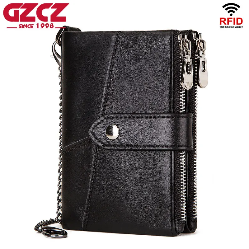 Genuine Leather Women Wallet GZCZ Casual Men Wallet Women Long Wallet In Women`s Wallet and Purses Retro Rfid Women Short Wallet