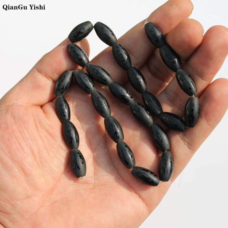 Натуральный Матовый Черный агат AAA + тибетские бусины в форме бочонка черного