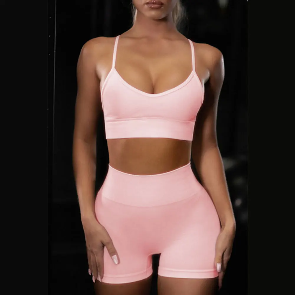 

Women Solid T Shirt Legging Work-out 2 Piece Sets Short Sleeve Crop Top High Waist Running Legging Suits Fitness Tracksuit 2021