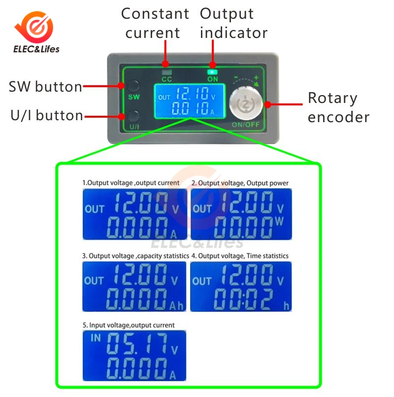 

50V 5A LCD Backlight Constant Voltage Current Step Down Programmable Power Supply Module buck Voltage converter LCD voltmeter