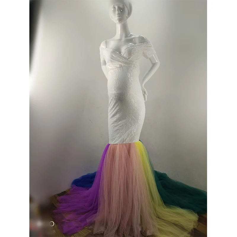 Новинка 2020 сексуальное кружевное платье для беременных без Плеч Радужное