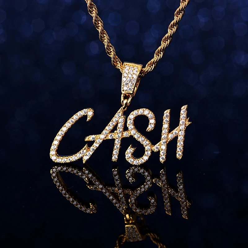 

Hiphop/Rock New Hiphop Custom Name Cursive Writing Initial Letters Pendant Necklace Words Full Iced Cubic Zirconia Jewelry Chain