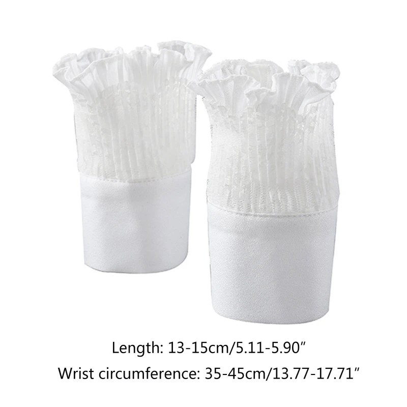 

Women Winter Double Layer Horn Cuffs Bracelet Hollow Out Floral Lace Wrinkled Ruffled Fake Sleeves Detachable
