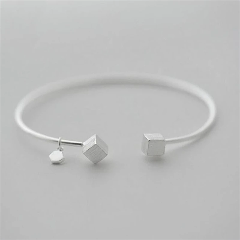 

Season Gate Silver Color Simple Trendy Smooth Square Geometric Adjustable Size Open Bracelets for Women Girls SB014