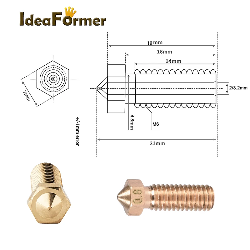 2 шт./лот 3D детали латунная Форсунка Volcano M6 дополнительная удлиненная медная