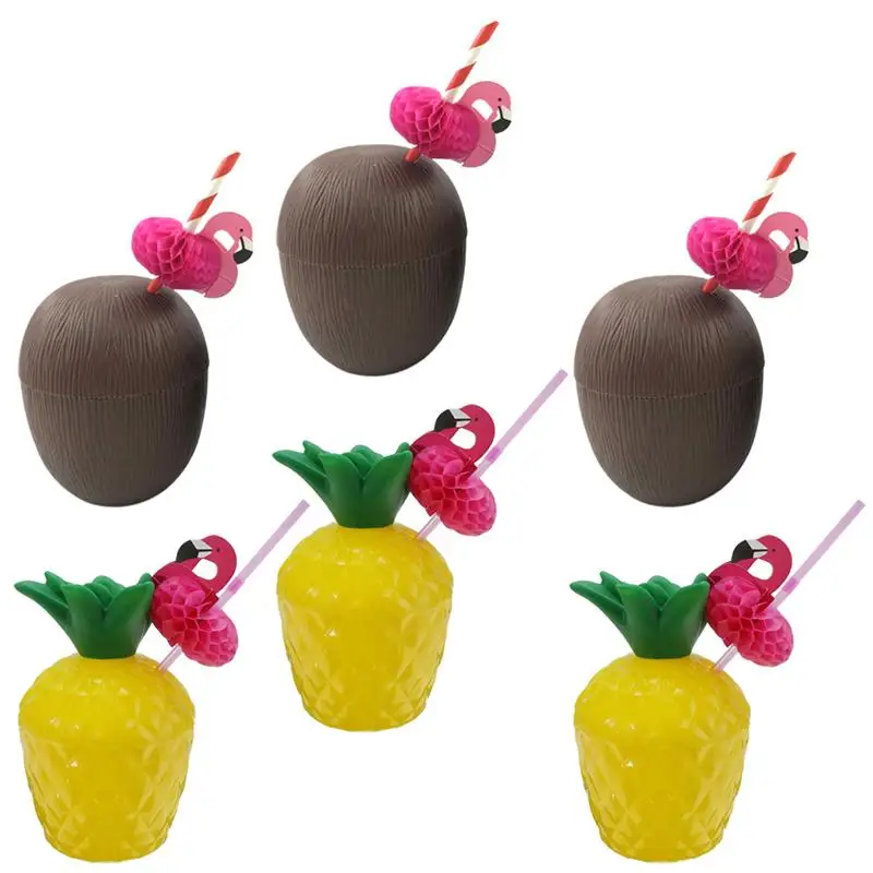 

6 Sets Pineapple Coconut Cups Plastic Water Cup Party Favor (Random Color)