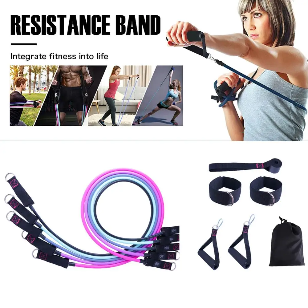 11 Pcs/Set Latex Resistance Bands Crossfit Training Exercise Yoga Tubes Pull Rope Rubber Expander Elastic Fitness with Bag | Спорт и