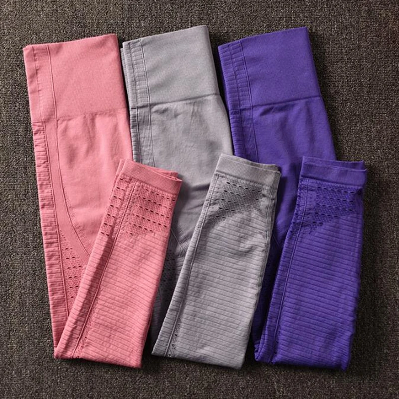 Женские Бесшовные штаны для йоги спортивные Леггинсы с высокой талией вырезами