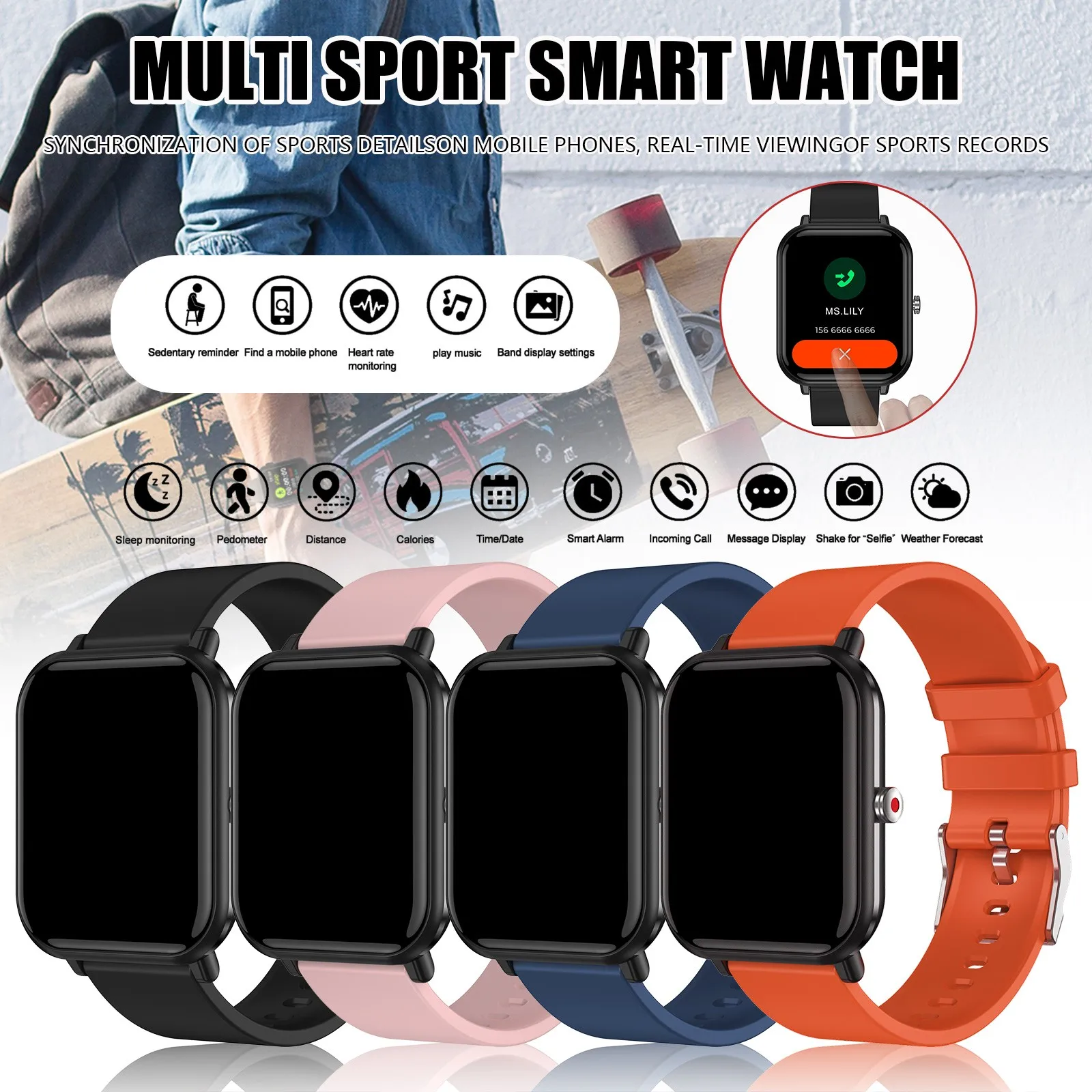 Напоминание о входящем вызове P25 таймер обнаружения сна спортивные часы S-mart 1