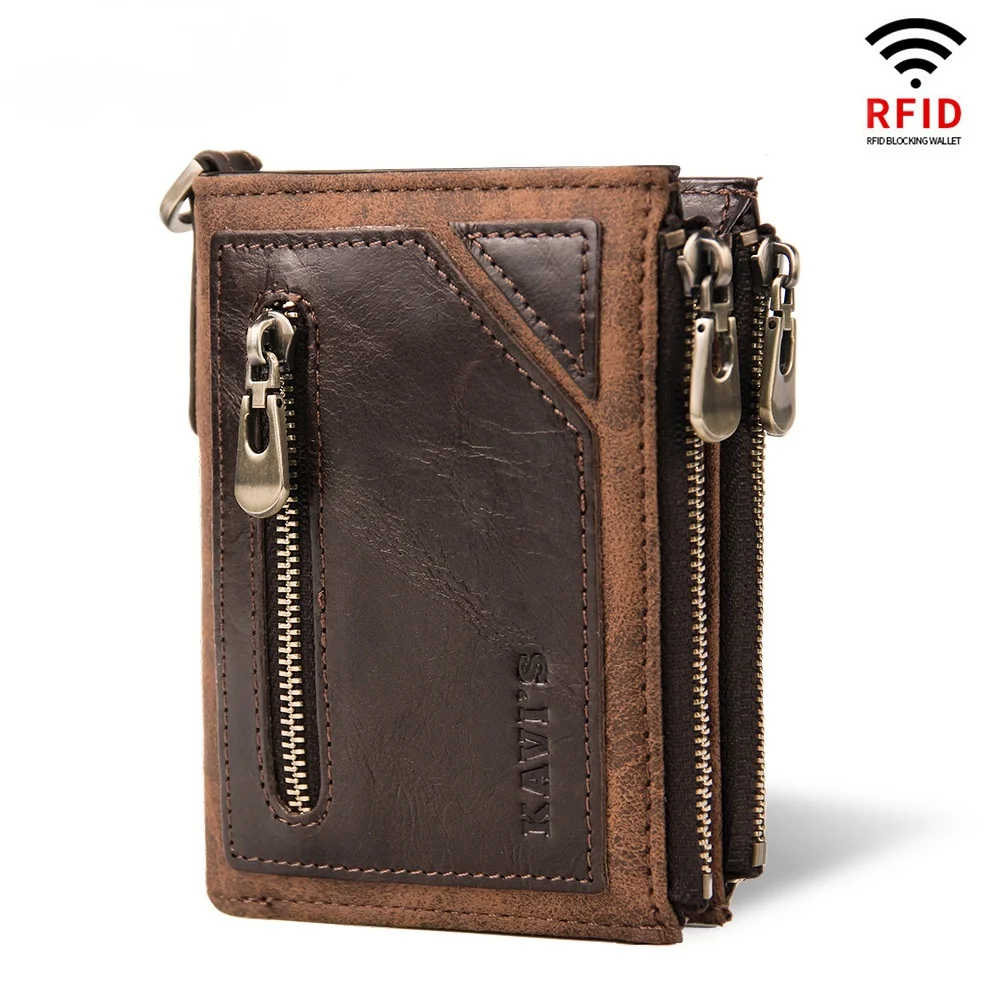 Wallet Men's Leather Men's Wallet Crazy Horse Leather Retro Men's Wallet Multifunctional Rfid Anti-theft Brushed Leather Wallet