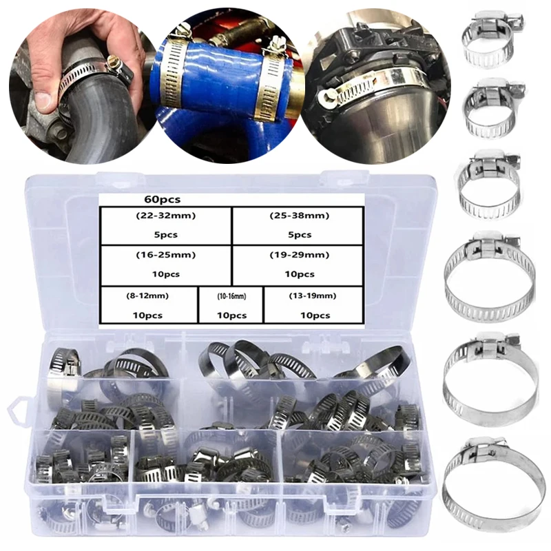 

60 шт., зажимы для шланга из нержавеющей стали