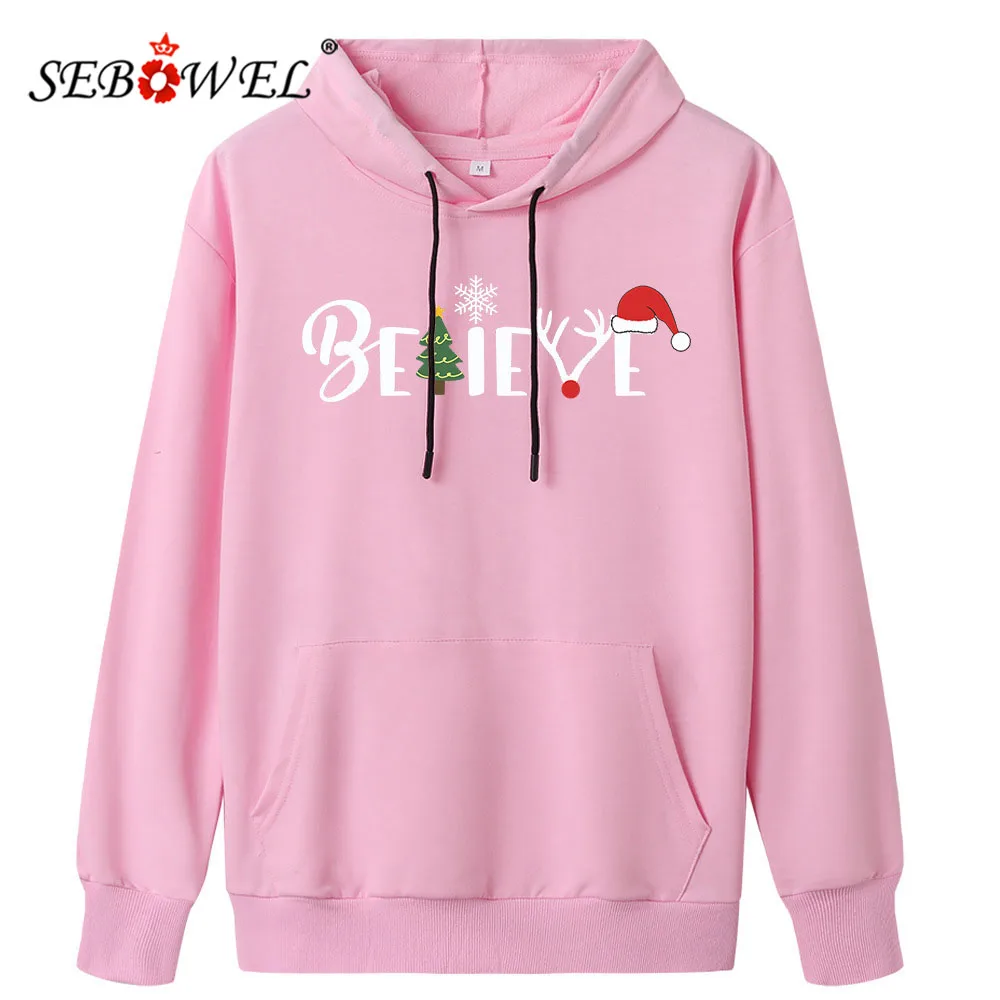 Женские свитшоты с капюшоном SEBOWEL на шнурке надписью BE LIVE Рождественский Женский