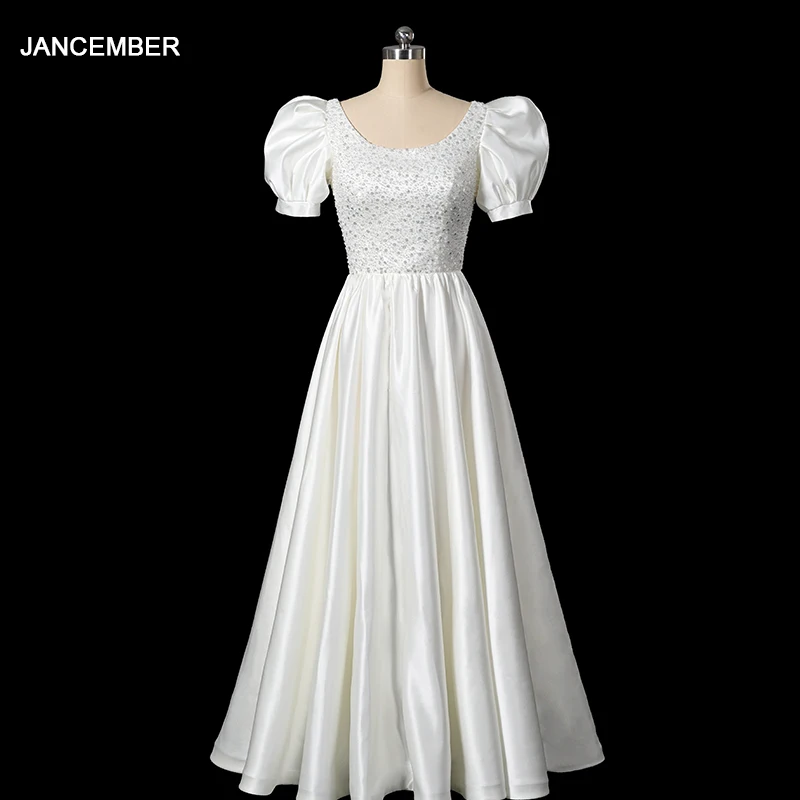 

HMY011 2021 new Luxury princess wedding dress with sequins o neck blackless satin wedding dress vestido de novia con lentejuelas