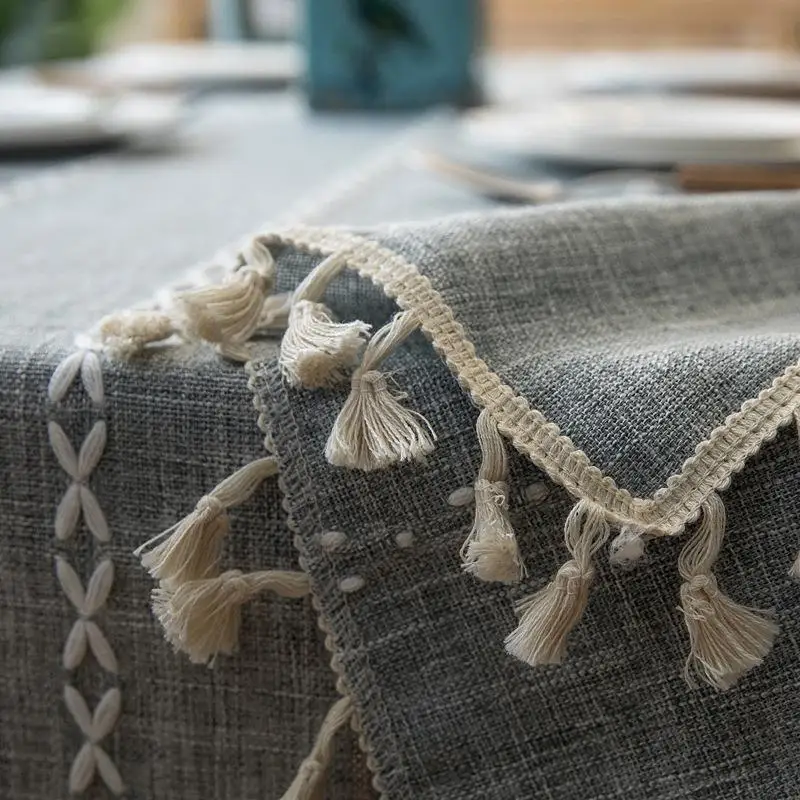 

50 Solid Decorative Linen Tablecloth With Tassel Waterproof Thicken Rectangular Wedding Dining Table Cover Tea Table Cloth