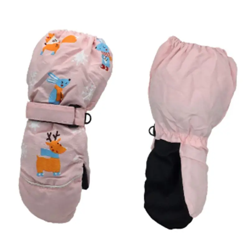 Winter New Children Print Cartoon Deer Rabbit Thickening Ski Gloves Kids Windproof Waterproof Non-slip Long-sleeved Mittens