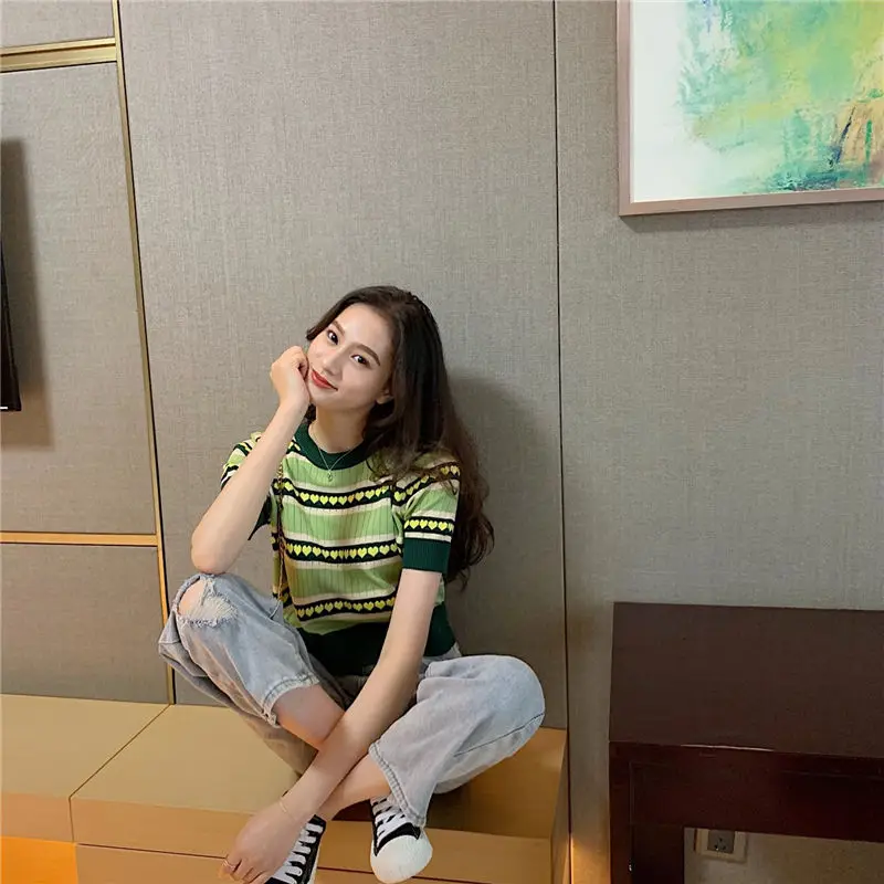

Avocado green T-shirt women's summer Korean 2020 new design Short Sleeve smart knitwear