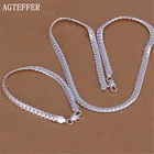 Комплект из браслета и ожерелья AGTEFFER, из серебра 925 пробы, Классическая плоская цепь 5 мм для мужчин и женщин, 18202224 дюймов, вечерние