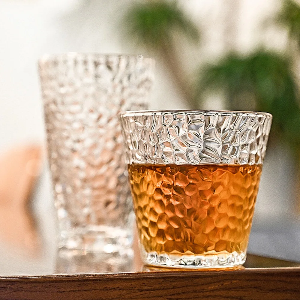 

4pcs Wine Glass Creative Cup Japanese-Style Retro Embossed Phnom Penh Glass Water Cup Fashioned Whisky Glass Beer Bar Supplies