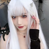 houyan pure white long straight hair wigs and liu hai synthetic female role play a wig natural heat