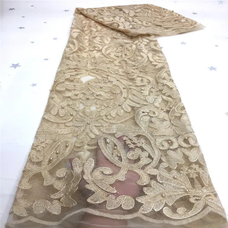 

African Net Lace Fabric 2020 gray High Quality beads Lace Nigerian Wedding Lace Fabrics Sequins French Tulle Lace Material