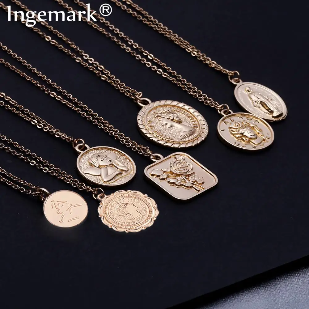 Женское винтажное ожерелье с кулоном из монет Ingemark длинное богини Девы Марии