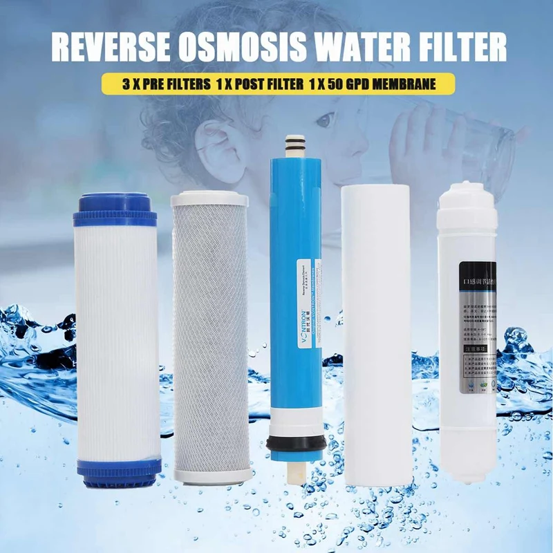 5Pcs 5 Stage Ro Reverse Osmosis Filter Replacement Water Purifier Cartridge Equipment With 50 Gpd Membrane Kit | Бытовая техника