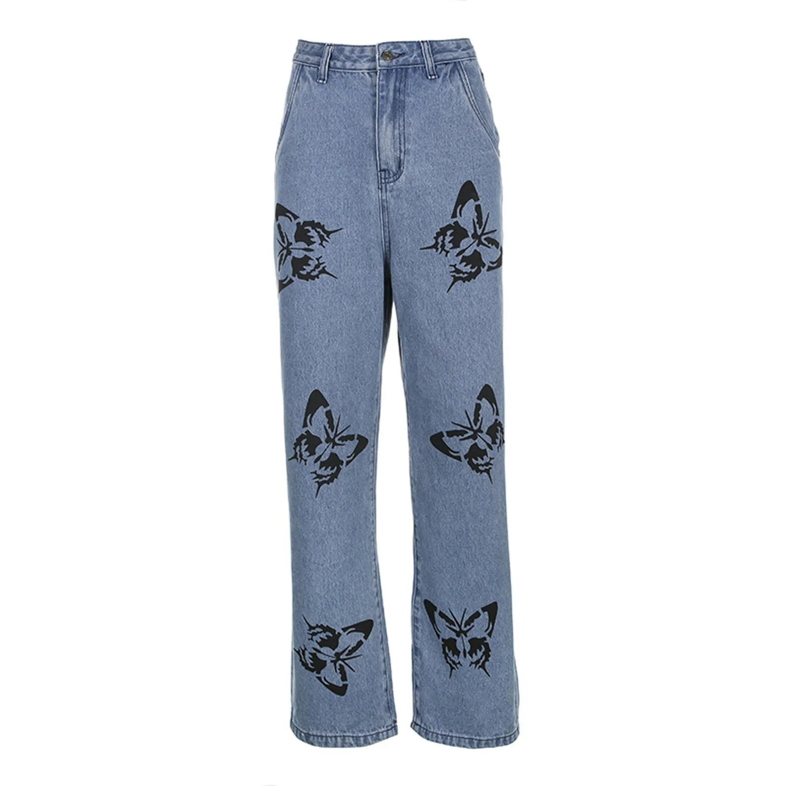

Butterfly Print Y2k Women's Jeans Baggy Wide Leg Trousers Streetwear Gothic Skinny Female Dance Joggers Outfits Festival
