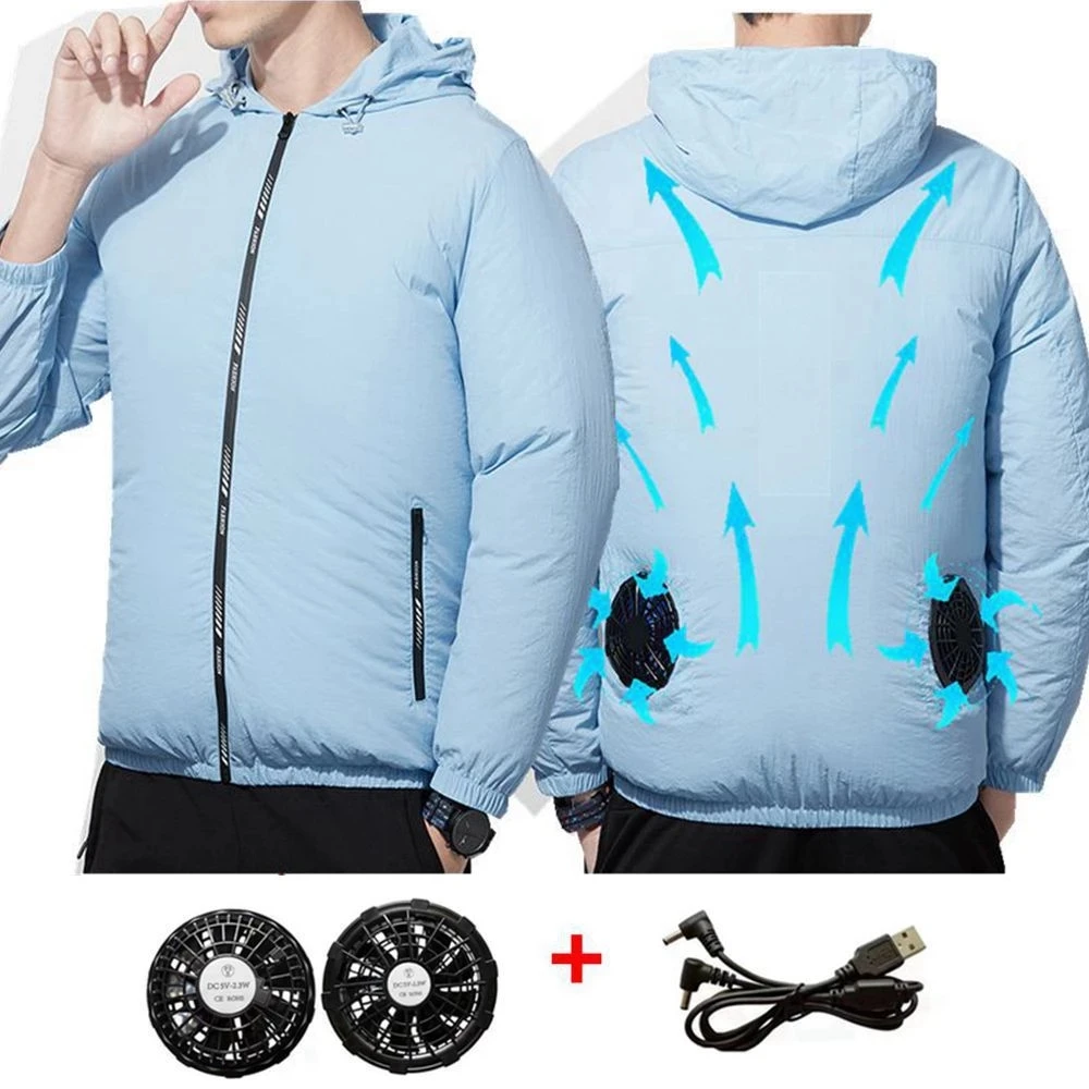 

Men Outdoor summer coat USB Electric fan cooling Jackets men Air Conditioning Fan Clothes USB Heatstroke summer hood Jacket