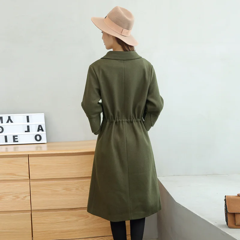 

2020New Women Autumn Winter Warm Slim Woolen Jacket Outwear Female Casual Turn Down Collar Flare Sleeve Belt Pockets Coat ZY04