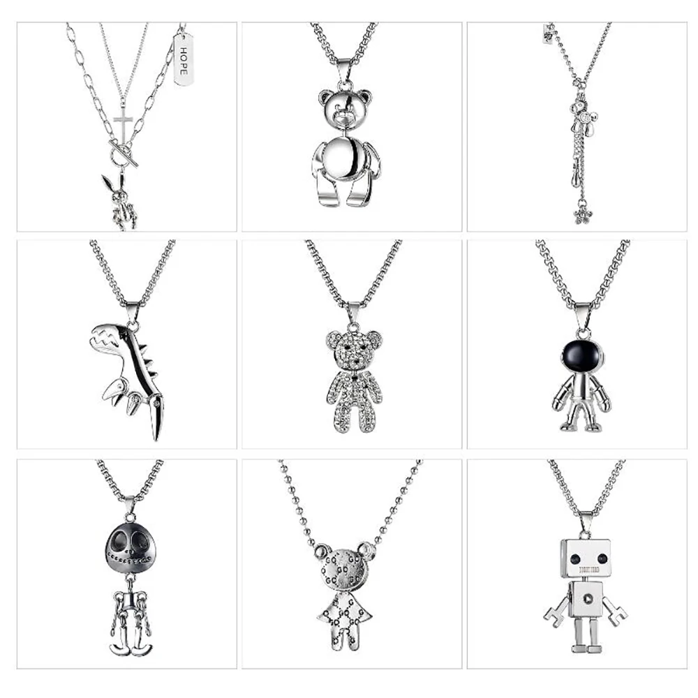 

Сплав с нарисованными куклами из мультфильмов Медведя Подвеска с кулоном-роботом нежные украшения в стиле «хип-хоп» кукольный ожерелья с л...
