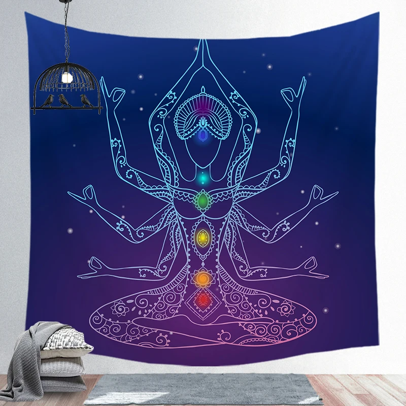 

Indian Yoga Tapestry Colorful Trippy Mandala Hippie Wall Hanging Tapestry Decor Bedroom Cloth Fabric Living Room Black Purple