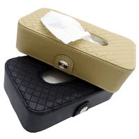 1 pcs car leather tissue box with seat back hanging belt automotive multi use blackbeige napkin case paper towel bag container