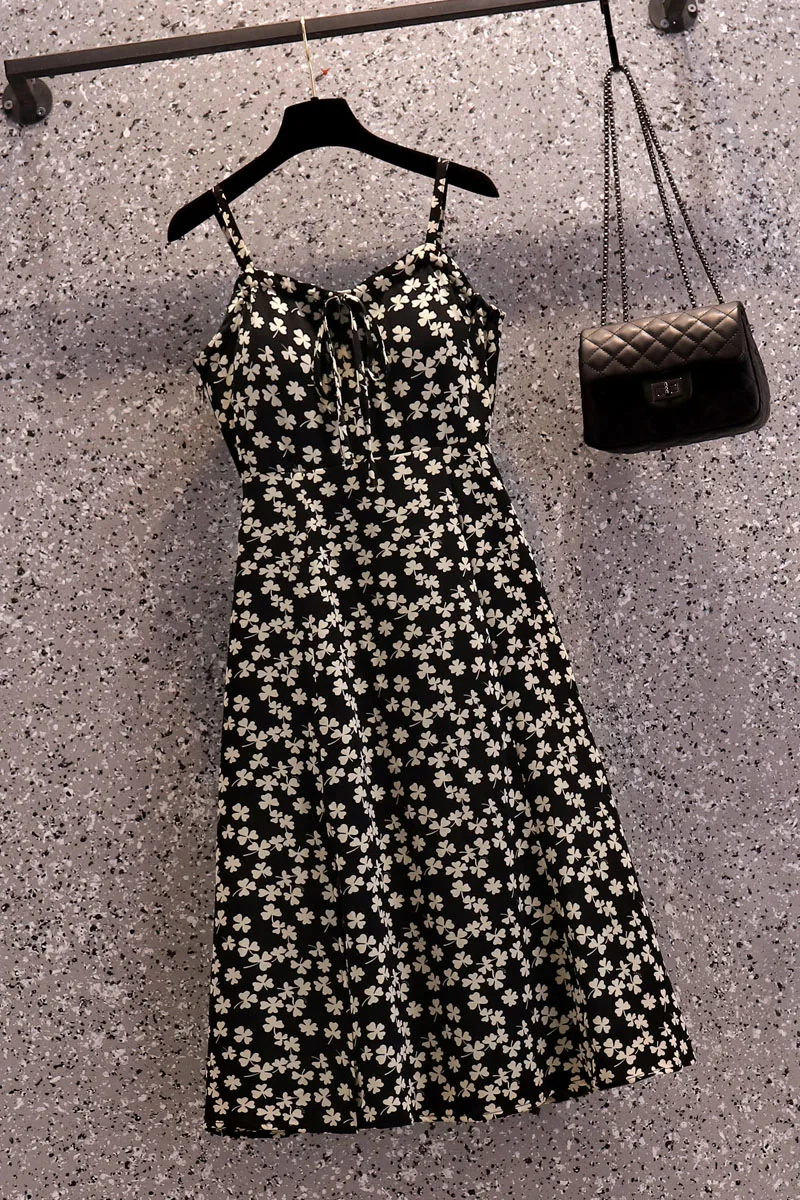 

COIGARSAM Floral Print Women dress New Summer Spaghetti Strap Dresses Design And Color 5129