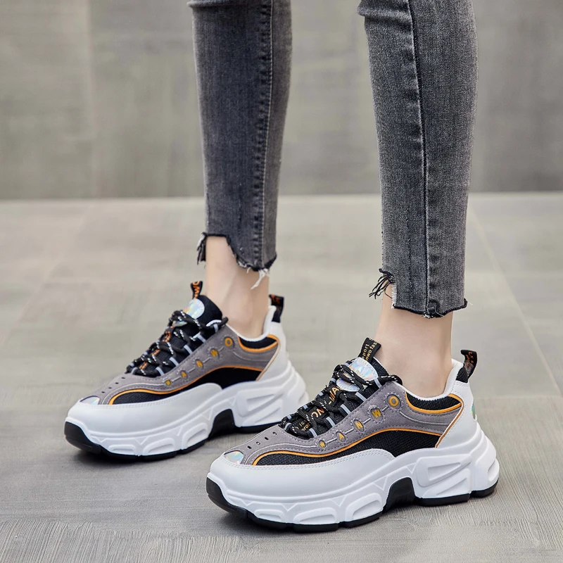 Женские кроссовки на массивной платформе Вулканизированная подошва толстая