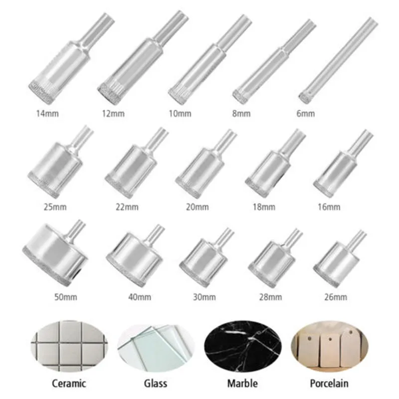 

6-50mm Glass Drill Bit Set Diamond Core Hole Saw Cutting Tools Tile Ceramic Set