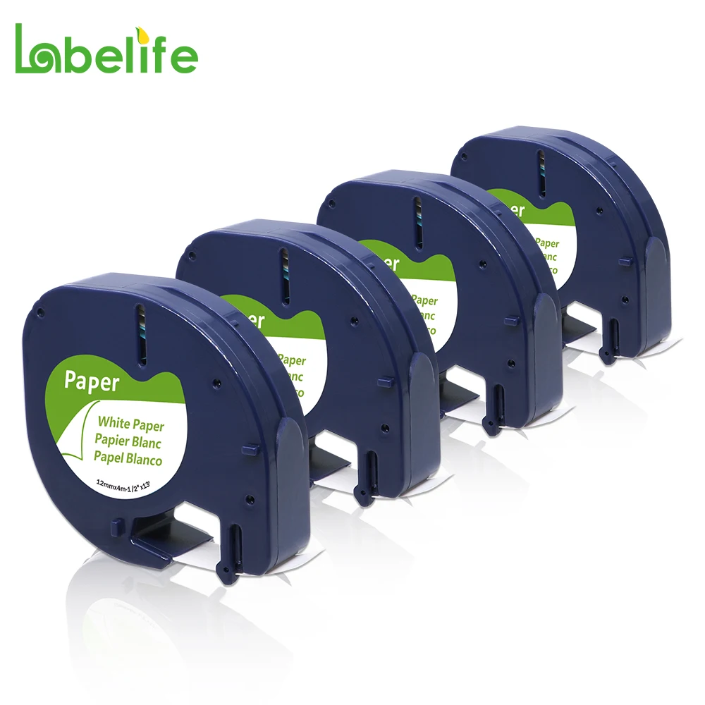 

Labelife 91200 4PCS Compatible for DYMO LetraTag Tape 91330 91220 Paper Tape Label Maker LT-100H, LT-100T Black on White LT