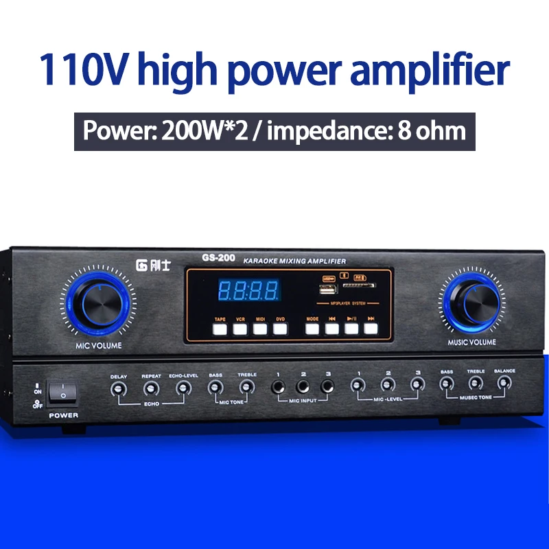 

KYYSLB GS-200 200W*2 8 Ohm 110V High Power Amplifier AV 2.0 Home K Song Conference Karaoke Amplifier Stage HIFI Amplifier