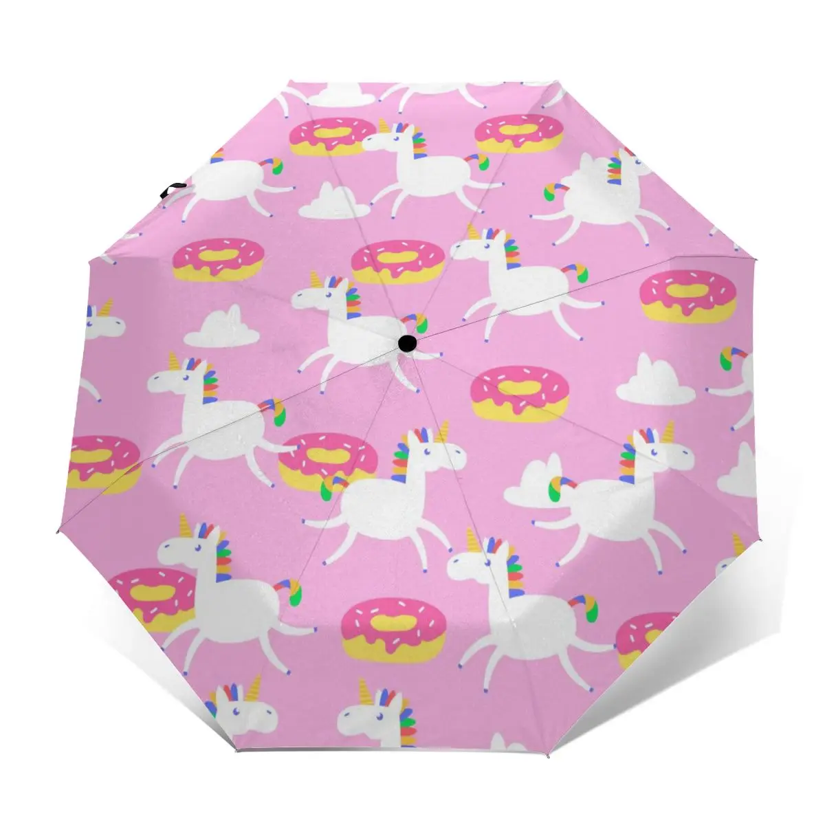 Miglior Unicorn E Ciambelle Su Sfondo Rosa Antivento Automatico Pieghevole Invertito Ombrello Portatile Paraguas Per Uomo Donna