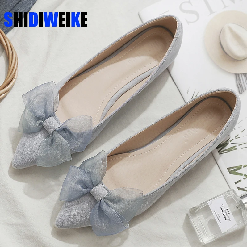 

Fairy Blue Bow-knot Ballet Flats Women Shoes Loafers Ballerina Woman Elegant Cozy Pointed Toe Shallow Moccasins Size 45