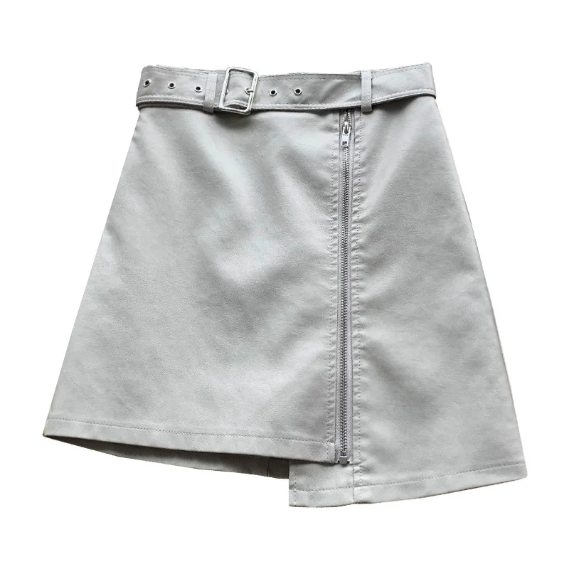 Осенне-зимняя женская юбка из искусственной кожи Сексуальная мини-юбка с поясом