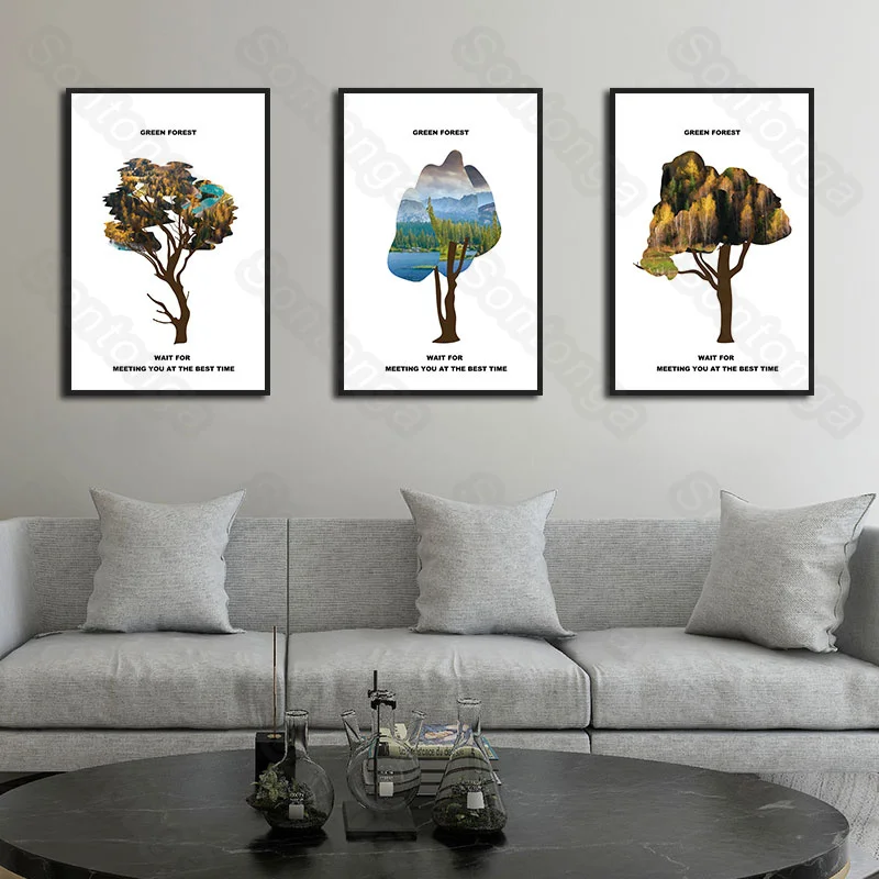 

Tree Landscape Art Poster Simple Decoration Wallpaper Living Room Tv Background Wallpaper Seamless Custom Mural Wall Covering