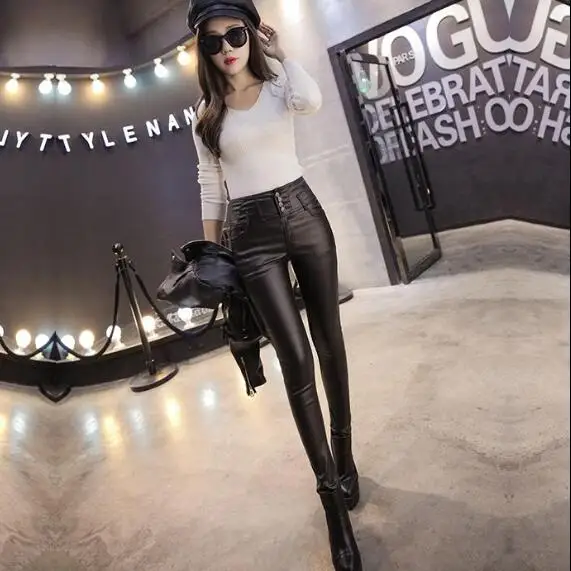 Новинка 2020 повседневные женские кожаные штаны средняя эластичная талия