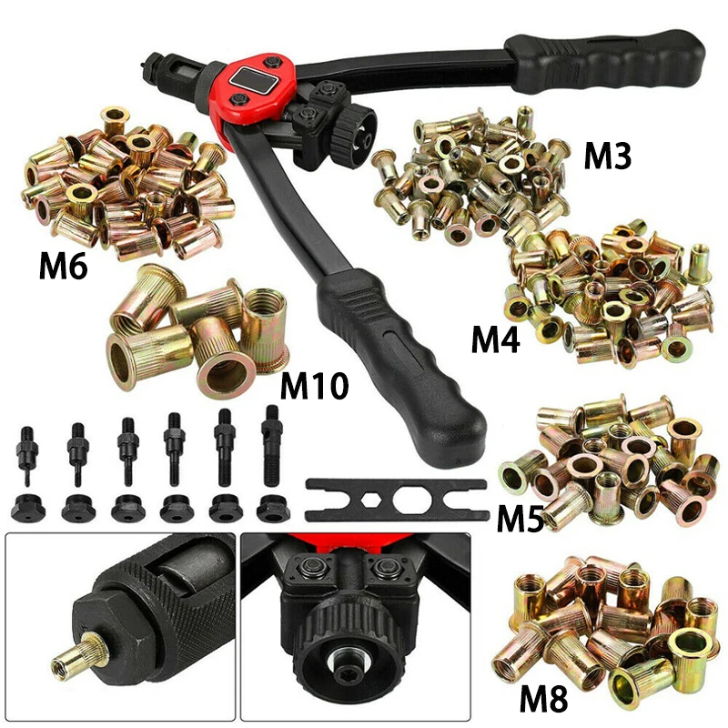 

Набор автоматических заклепок M3 M4 M5 M6 M8 M10, набор гаечных ключей и гаек с двумя ручками, BT-605 г., 1 комплект