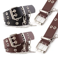 jovivi women punk style belt genuine leather jeans belts fashion pin buckle with chain cool hip hop waistband fashion girls belt