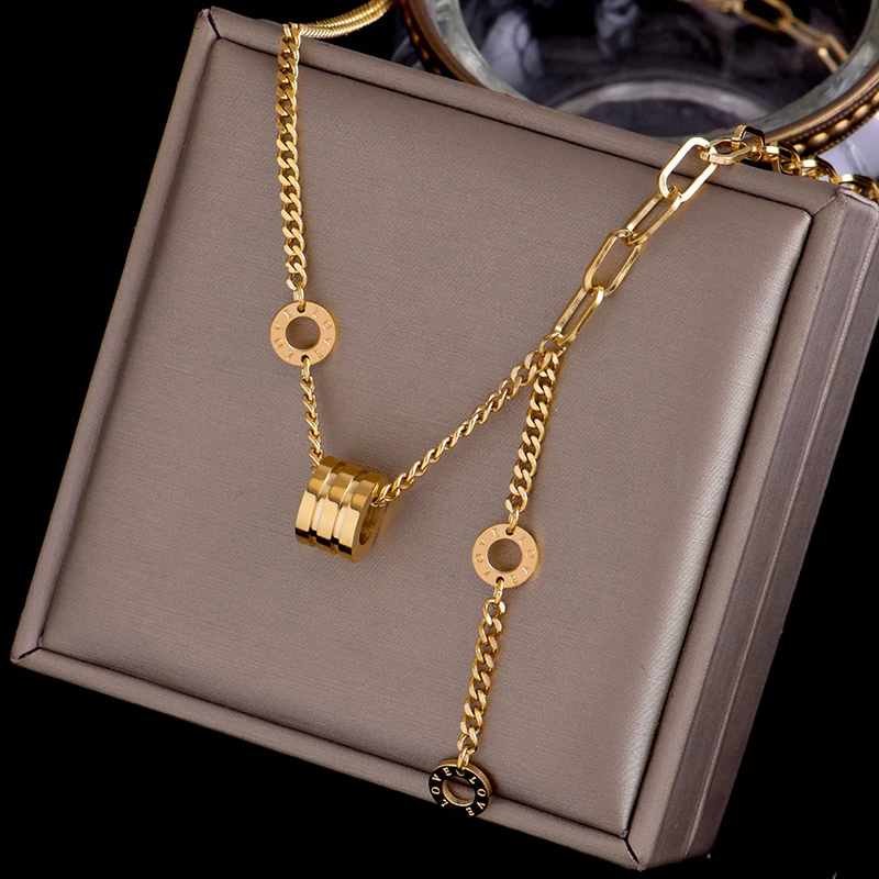 

Titanium stainless steel fringed metal ring pendant necklace Exquisite gift Trendy New fashion jewelry for women